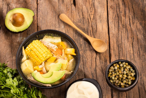 istock Traditional Colombian ajiaco served on black ceramic dish 1139458175