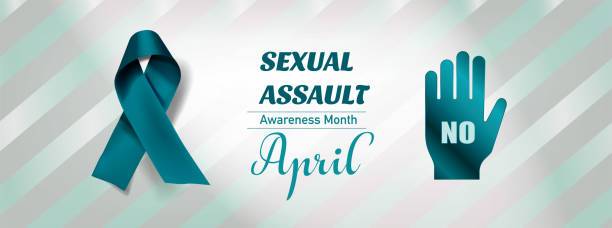 ilustrações de stock, clip art, desenhos animados e ícones de sexual assault awareness month (april) concept with teal awareness ribbon. - violence domestic violence victim women