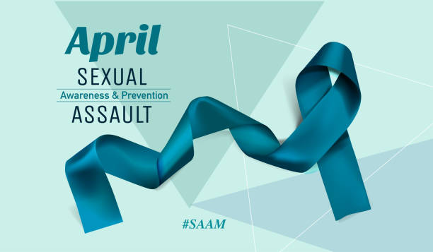 ilustrações, clipart, desenhos animados e ícones de mês da consciência da agressão sexual (abril) conceito com fita da consciência do teal. - cancer victim
