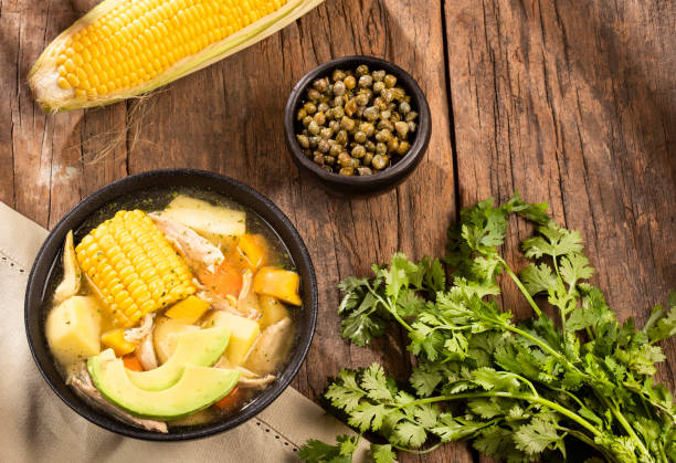 istock Traditional Colombian ajiaco served on black ceramic dish 1139460868