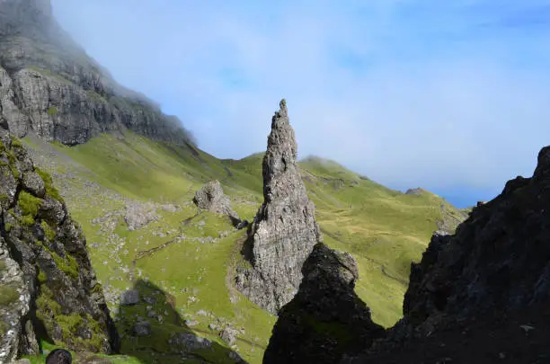 Towering pinnacle rock on the Isle of Skye.
