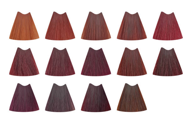 ensemble de serrures de couleurs de cheveux rouges, forme de rectangle, isolé sur le fond blanc - human hair curled up hair extension isolated photos et images de collection