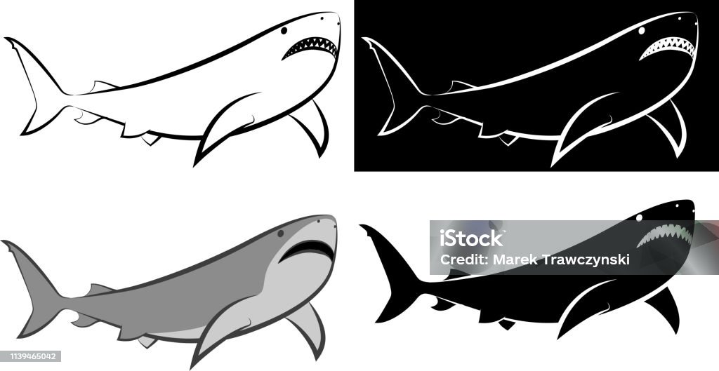 shark isolated shark - clip art illustration and line art Logo stock vector