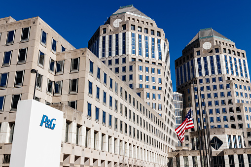 Cincinnati - Circa February 2019: Procter & Gamble Corporate Headquarters with American flag. P&G is a Multinational Consumer Goods Company II