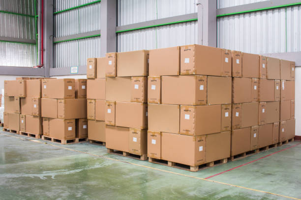 istock Rows of material boxes or product boxes in warehouse area. 1139466728
