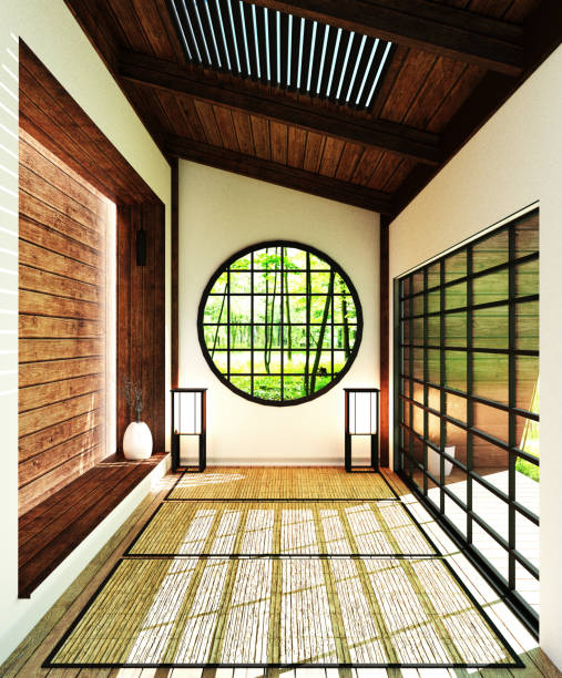 Living room interior, Japanese style. 3D rendering