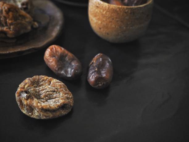 istock Fig and date fruits on black background 1139467841