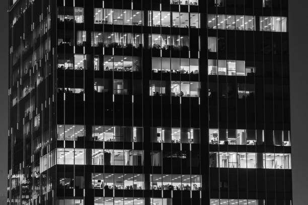 istock Office in the building night time. Black and white. 1139470433