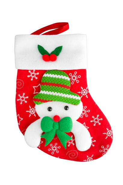istock Christmas stocking with snow man decoration, isolated on white background, clipping path included 1139471252