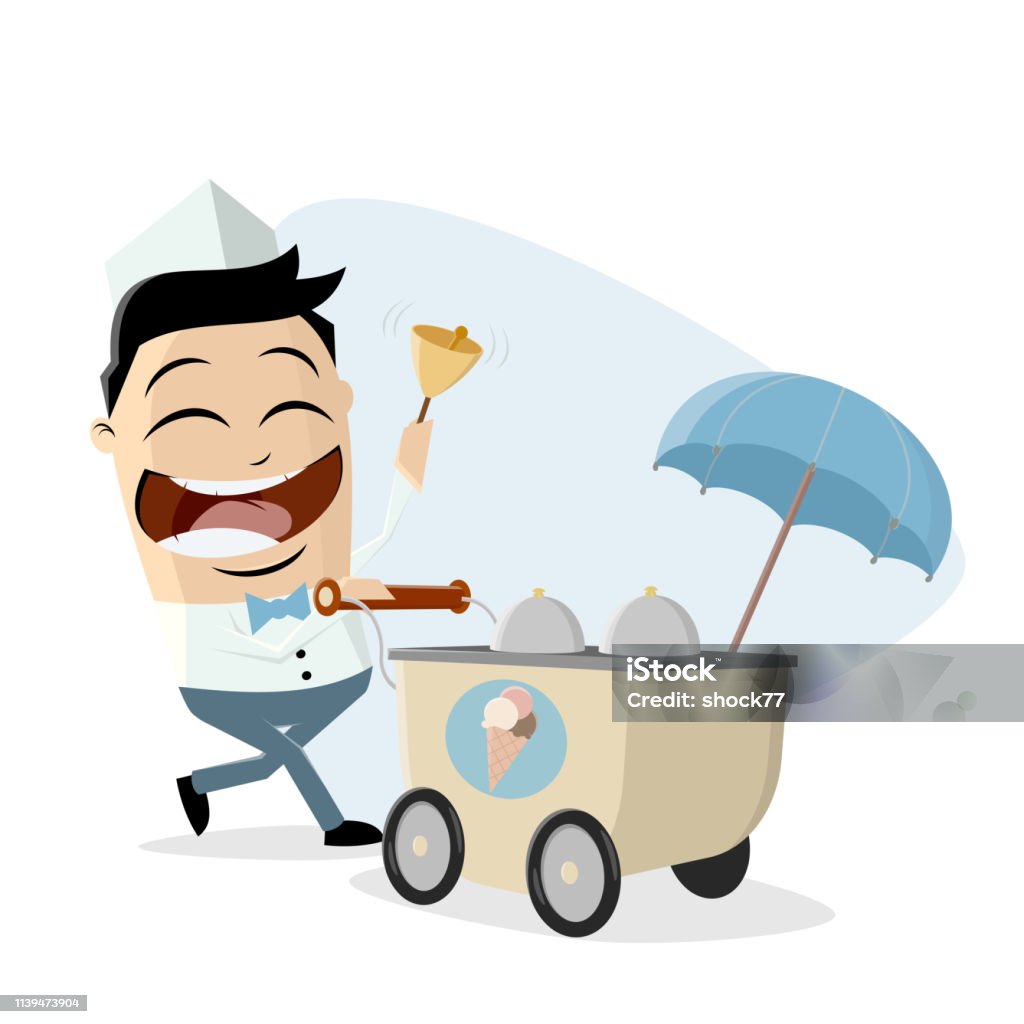 funny ice cream seller with ice cream cart Adult stock vector