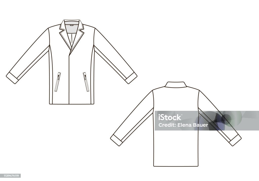 Fashion men technical sketch of jacket in vector graphic Vector illustration of jacket. Front and back views Black Color stock vector