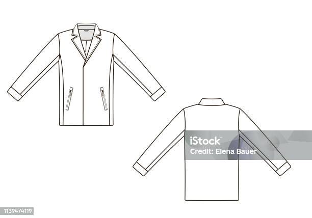 Fashion Men Technical Sketch Of Jacket In Vector Graphic Stock Illustration - Download Image Now