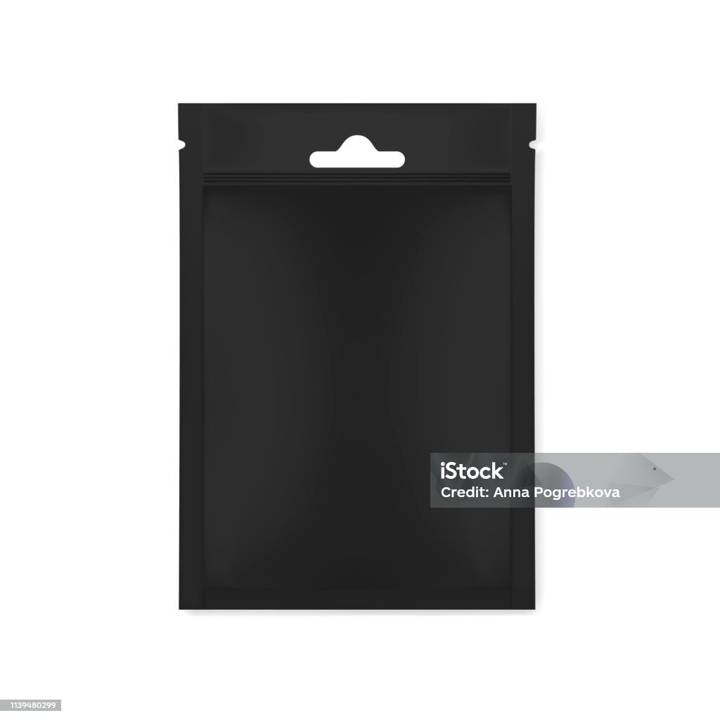 Пустой Черный Пакет Пакет Пакет С Евро Слот И Слезоточивый Вырезы.