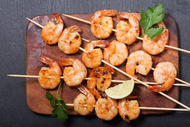 istock grilled shrimps with lime, top view 1139482059