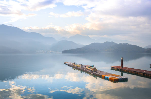istock plastic pier, morning sunrise in sun moon lake, Taiwan 1139487952
