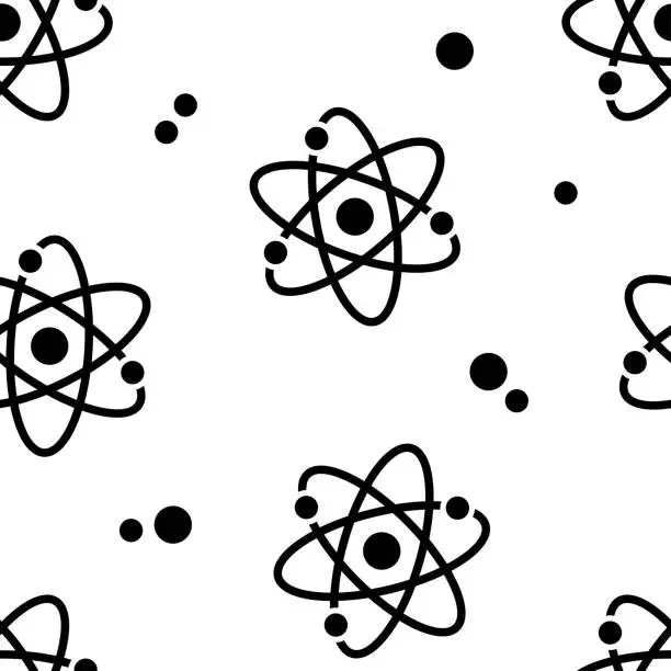 Vector illustration of Seamless pattern with black atom signs. Vector illustration