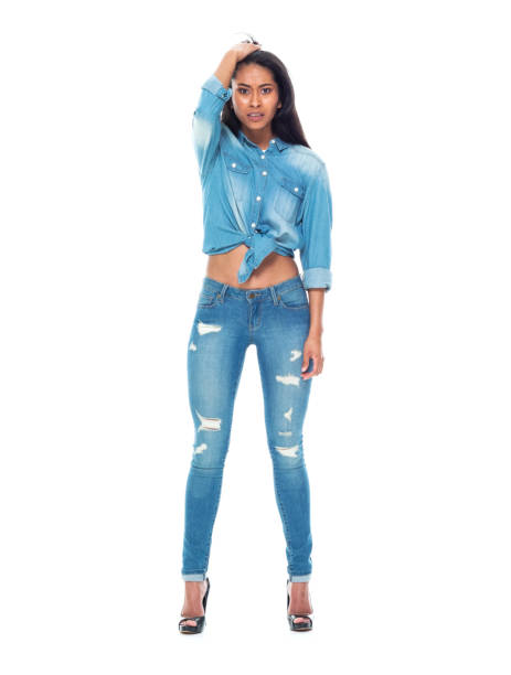 istock Beautiful latino female wearing double denim 1139493403