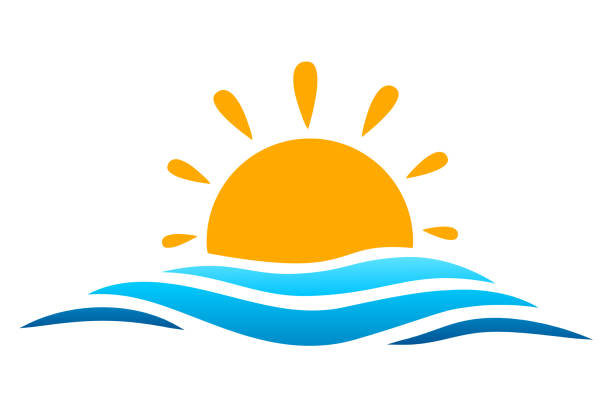 씨 스 케이프, 푸른 바다와 태양, 여름 기호 – 주식에 대 한 벡터 - river wave symbol sun stock illustrations