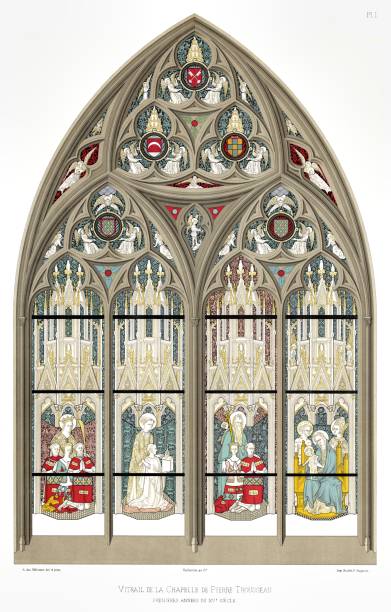 illustrazioni stock, clip art, cartoni animati e icone di tendenza di vitrail del trousseau. dalla cattedrale di bourges vetrate 1891 - cher