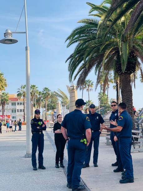 police on santa monica beach - santa monica beach beach city of los angeles los angeles county imagens e fotografias de stock