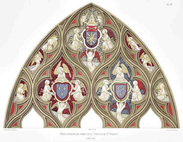 vitrai w kaplicy św thibault. z katedry w bourges witraże 1891 - cher stock illustrations