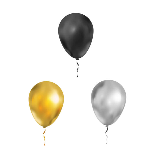 istock Set of bright luxury balloons in black, gold and silver colours on white 1139498820