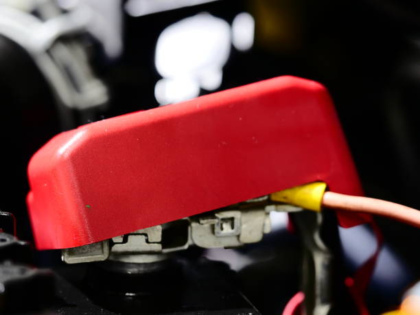 istock Closeup at red terminals battery in the engine room 1139503450