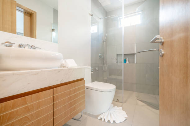 istock Luxury bathroom features basin, toilet bowl home, house ,building 1139507252
