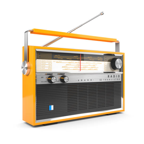 istock Portable orange transistor radio receiver. Isolated on white background 3d 1139509228