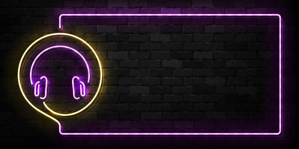 Vector realistic isolated neon sign of Podcast frame logo for template decoration on the wall background. Concept of on air and radio. Vector realistic isolated neon sign of Podcast frame logo for template decoration on the wall background. Concept of on air and radio. radio borders stock illustrations