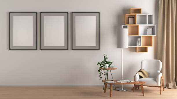 istock Blank wall with poster in living room interior mock up 1139514564