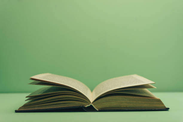 istock Open book on  a green table and background. 1139515383
