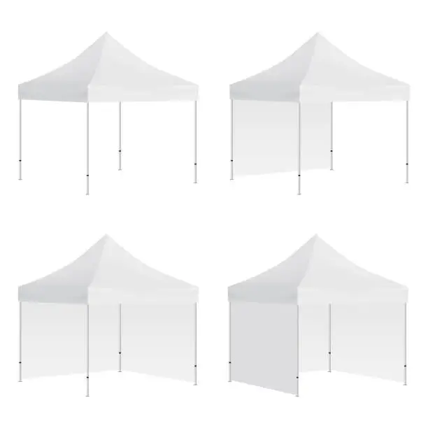 Vector illustration of Set of outdoor canopy tents mockups isolated on white background
