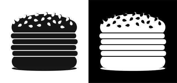 набор иконок с бургерами на черно-белом фоне. - sesame black seed white background stock illustrations