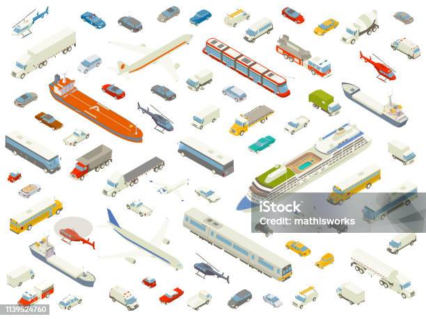 Isometric Vehicle Icons Bold Color Stock Illustration - Download Image Now - Isometric Projection, Mode of Transport, Transportation