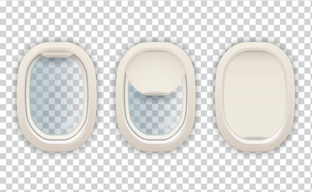 현실적인 비행기의 둥근 구멍, 항공 및 관광 이미지 - airplane porthole stock illustrations