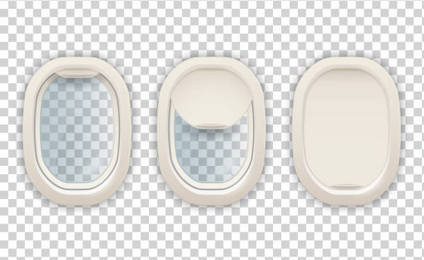 ilustrações, clipart, desenhos animados e ícones de imagem realística da vigia do avião, da aviação e do turismo - airplane window indoors looking through window