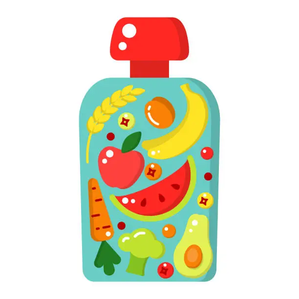 Vector illustration of Concept of baby puree composition in flat style