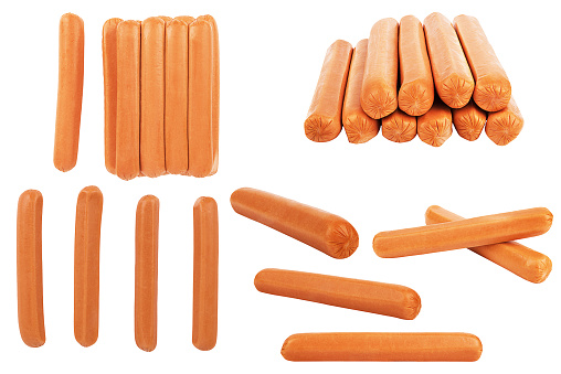 Colección de salchichas de Hot Dog aisladas sobre un blanco. photo