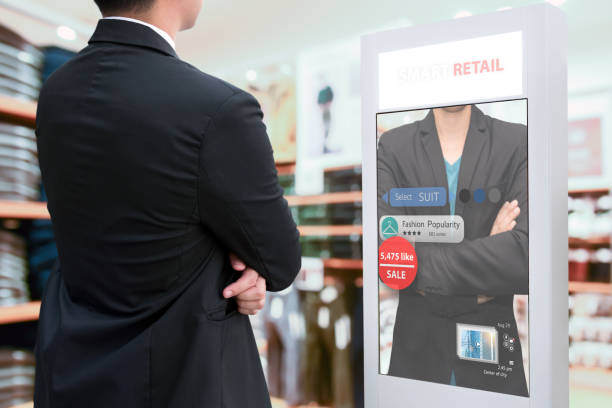 istock Intelligent Digital Signage , Augmented reality marketing and face recognition concept. Smart glass interactive artificial intelligence digital advertisement in fashion retail shopping Mall. 1139529155