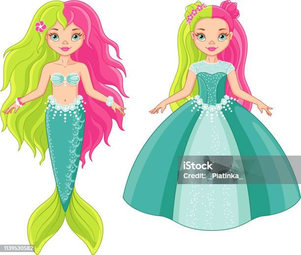 Princess And Mermaid Stock Illustration - Download Image Now - Princess, Beauty, Cartoon