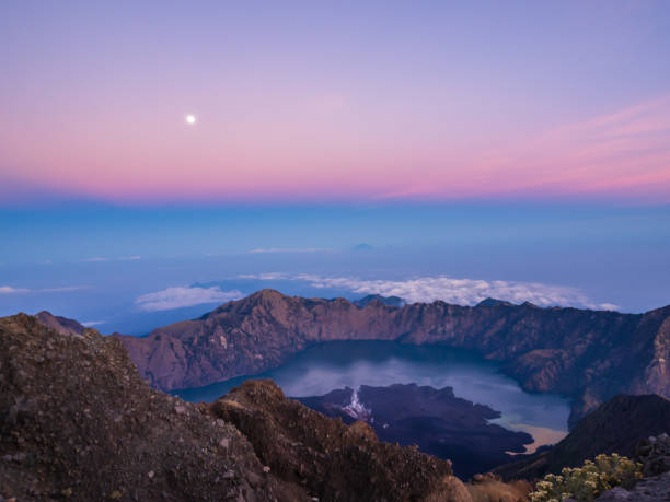 istock Twilight around the volcano crater at Mount Rinjani summit (Gunung Rinjani) 1139530605