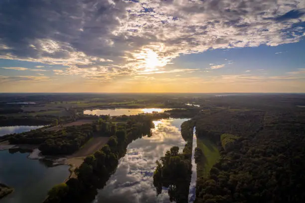 Aerial images of artificial lakes in the West German region called Niederrhein