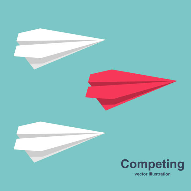 Competing for success vector Competing for success. Creative idea color icon. Paper planes competing. Business financial concept. Vector illustration flat design. Isolated on white background. Cartoon style. thinking fast and slow stock illustrations