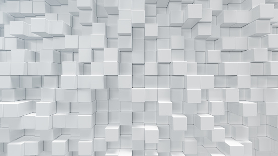 White geometric cube, cubical, boxes, squares form abstract background. Abstract white blocks. Template background for your design. 3d illustration