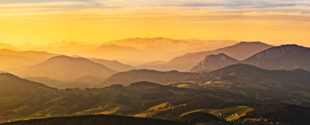 istock Landscape view during sunset in spring from Graz Schockl mountain in Styria Austria. 1139535951