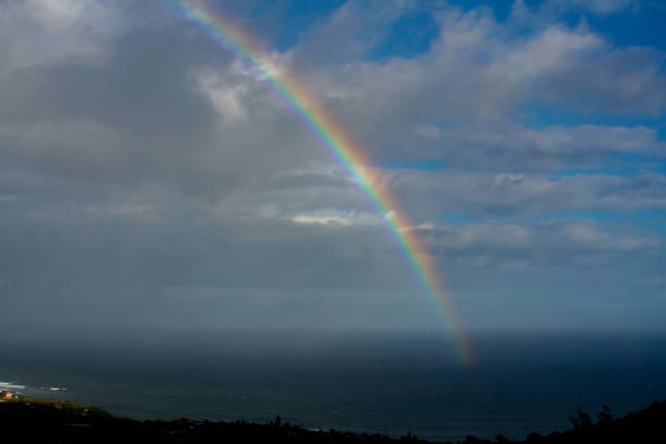 beautiful rainbow over the atlantic with clouds