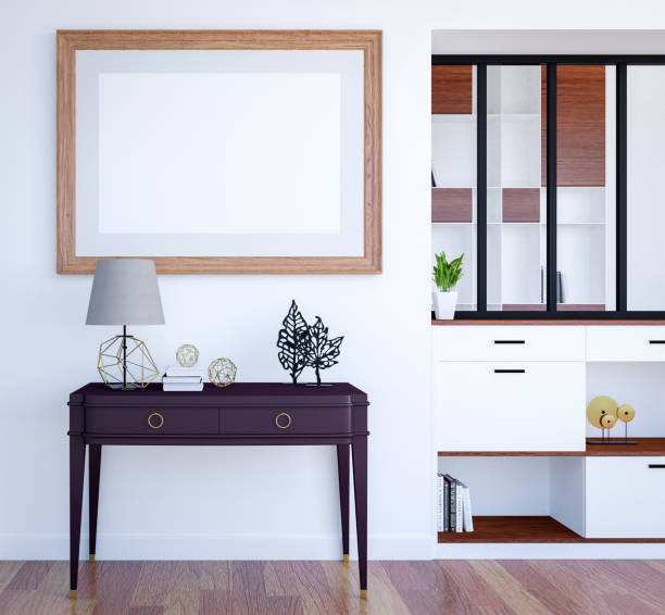 istock Modern luxury living room interior background with mock up empty poster frame, 3D Rendering 1139537226