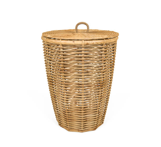 istock Rattan basket with lid isolated on white background, 3D Rendering 1139537256