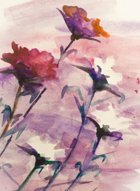 istock Floral background watercolor painting for wall art decor 1139537955